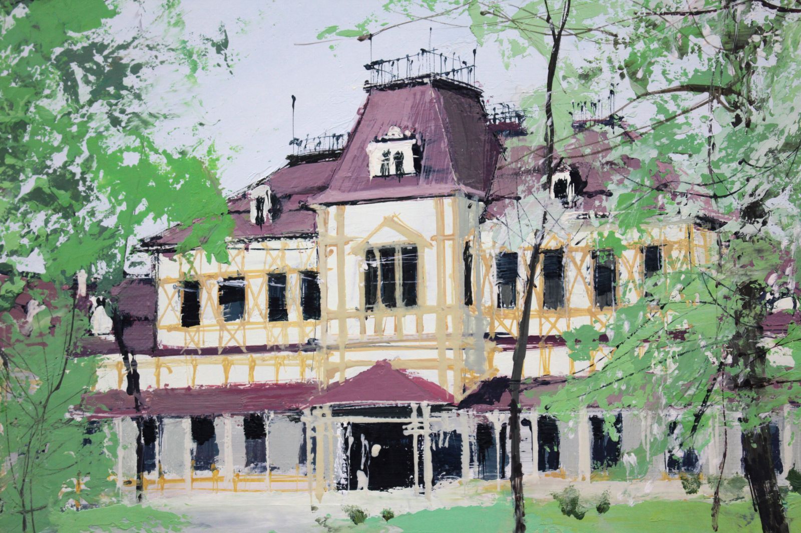 小田切 訓『樹間の館（旧札幌駅）』油彩画【真作保証】 絵画 7cccc1e1259f34380882190e605818