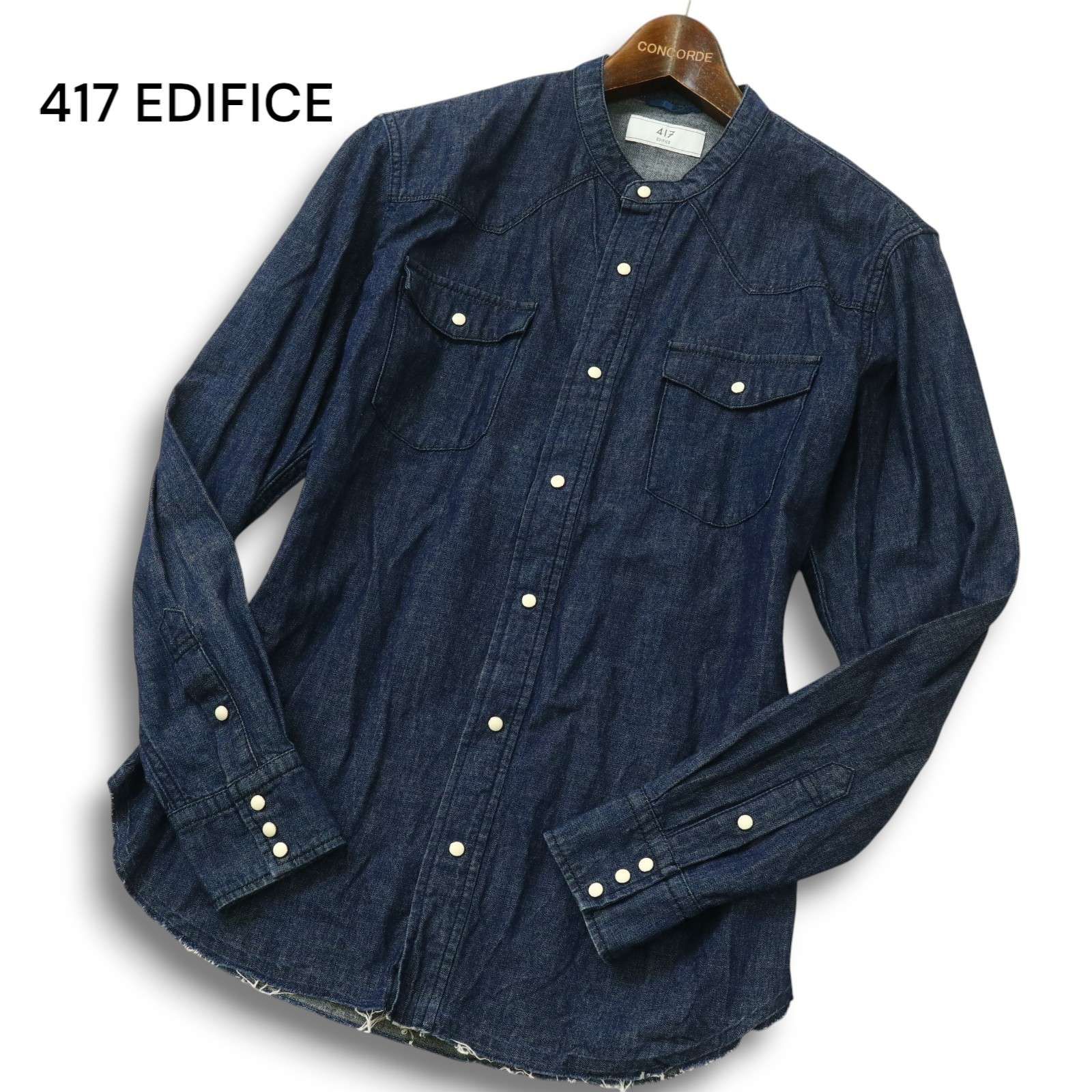 美品】417 EDIFICE エディフィス 通年☆ 長袖 バンドカラー ウエスタン 