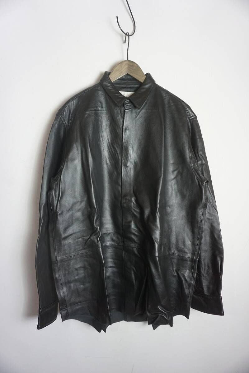 美品 22AW bukht ブフト ラム レザー 長袖 シャツ ジャケット ブルゾン ライダース 黒 サイズ3 403O4