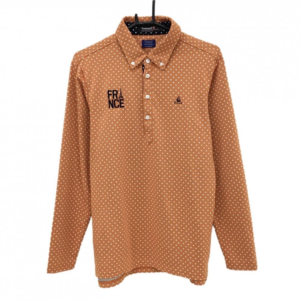 超美品】ルコックゴルフ 長袖ポロシャツ オレンジ×白 ドット