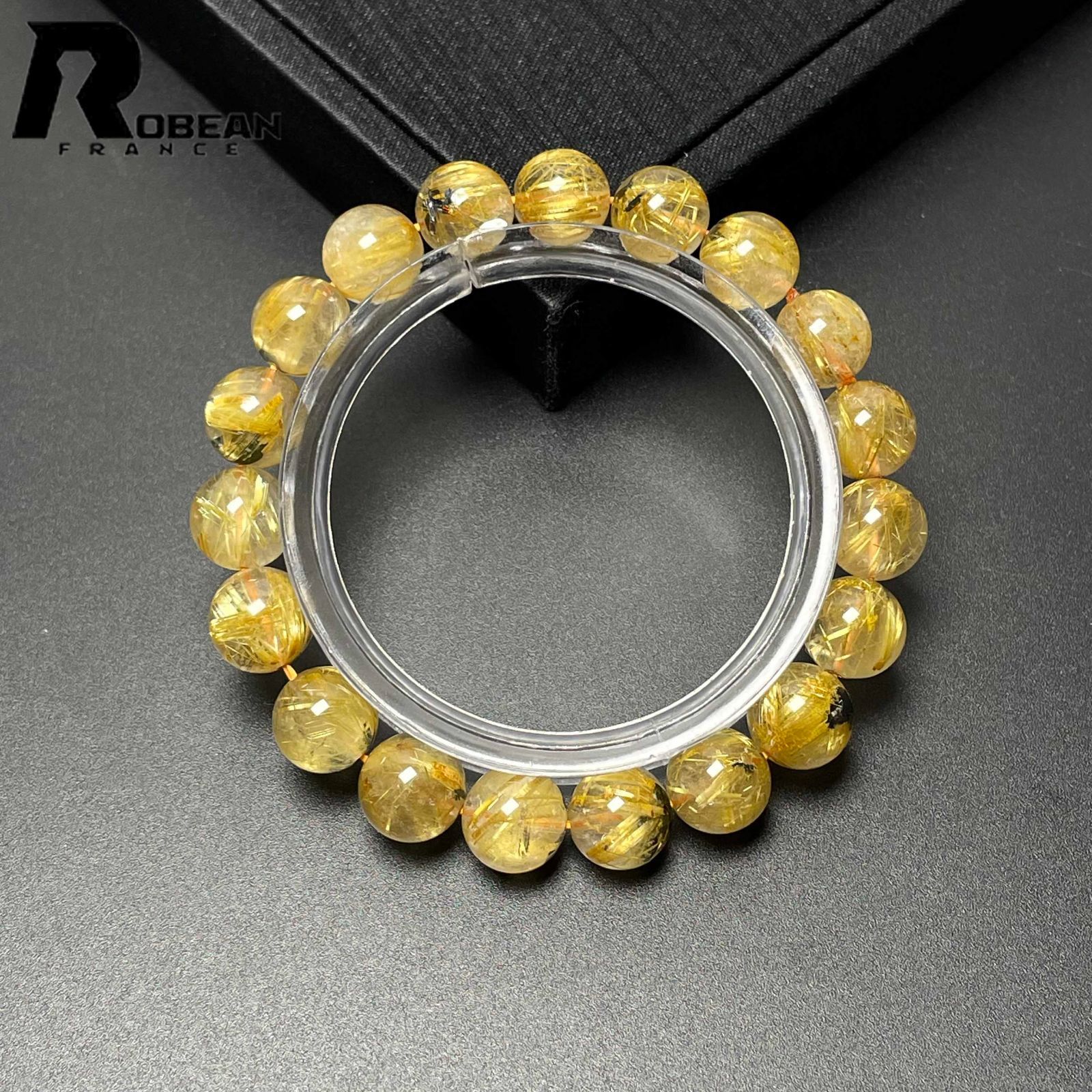 上品 EU製 定価9万円 ROBEAN 太陽花タイチンルチル 黄金針水晶 金運 開運 ゴールド ブレスレット パワーストーン ギフト プレゼント ギフト 9.8-10.2mm M0428084