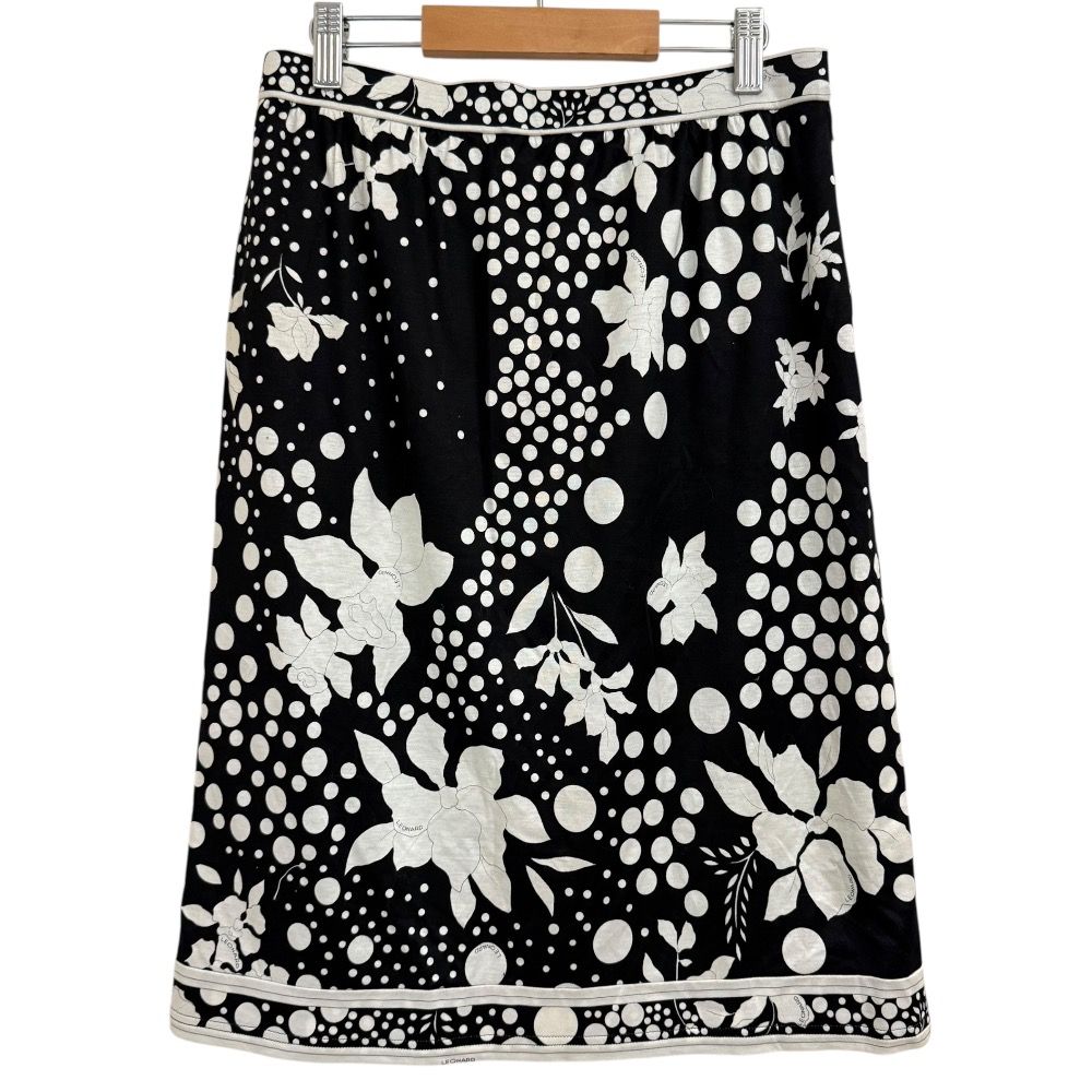 LEONARD FASHION レオナールファッション フラワープリント×ドット柄 スカート サイズ76 ブラック×ホワイト レディース 古着