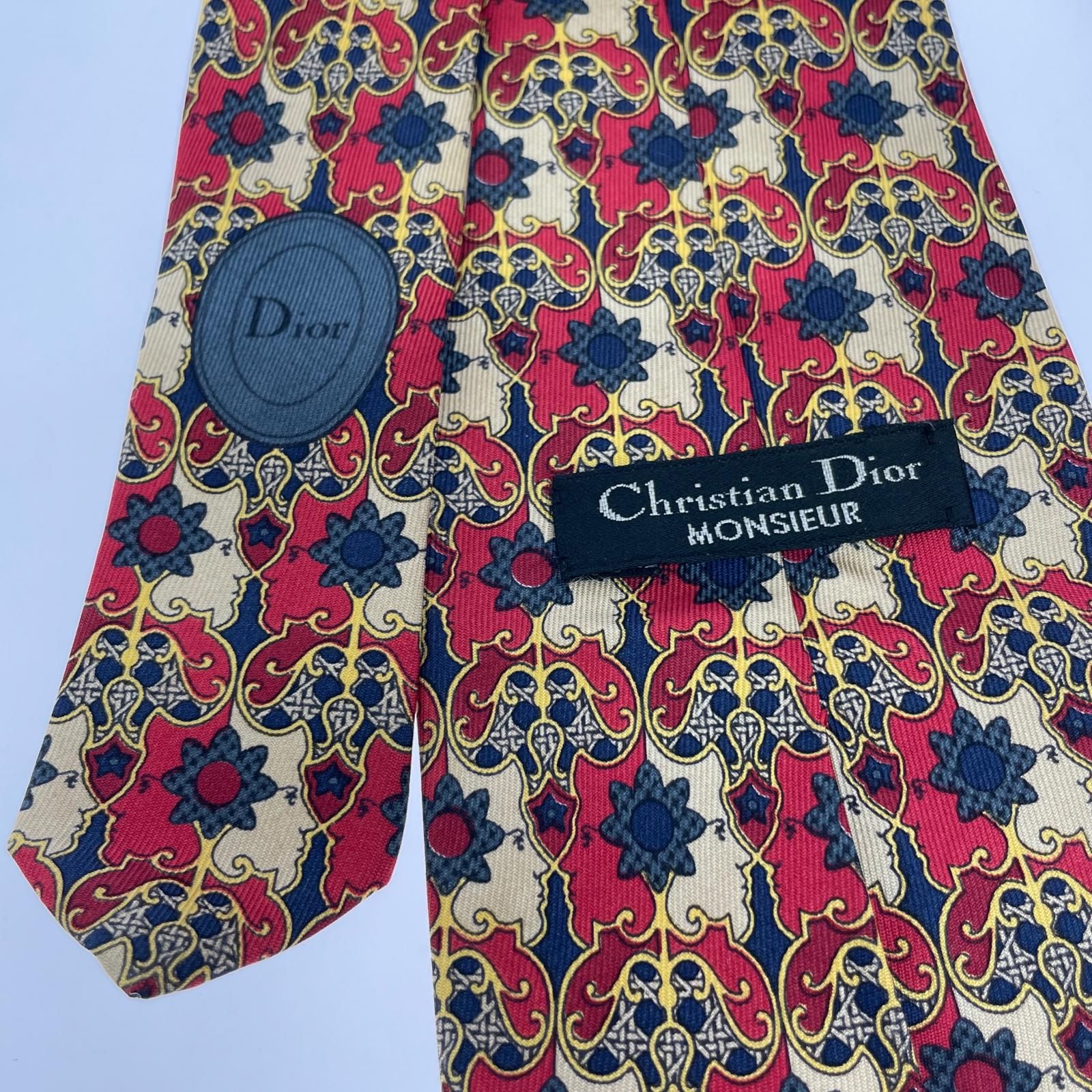 Christian Dior ネクタイ トロッター ボルドー レッド系 総柄 Christian Dior クリスチャンディオール 総柄 シルクネクタイ