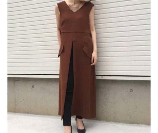 AULA アウラ Vintage TWILL One-Piece ノースリーブワンピース ひざ丈 スリット 3173-03044 茶色 ブラウン サイズ0 レディース 夏 有明ガーデンrecollect店 23 No.514