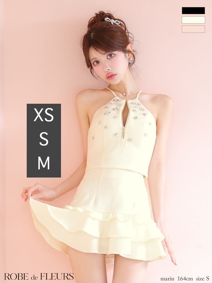 ROBE de FLEURS ホルタービジューミニドレスアイボリー ROBE de FLEURS ホルタービジューミニドレスアイボリー
