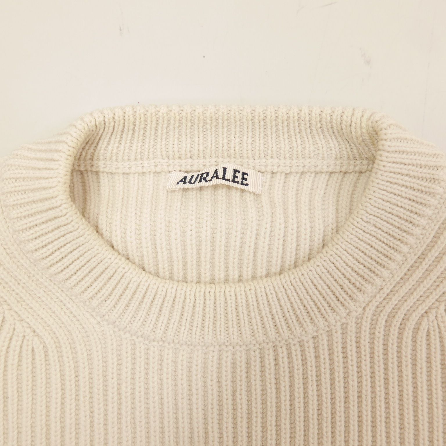 17AW AURALEE オーラリー SUPER FINE WOOL RIB KNIT BIG P/O メンズ プルオーバー クルーネック ウール  リブ 無地ニット IVORY 4 A7AP02RK