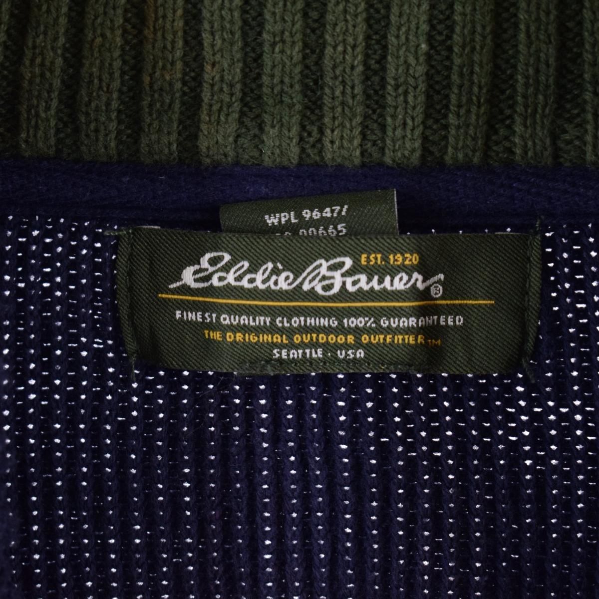 古着 エディーバウアー Eddie Bauer ライン入り コットンニットハーフ