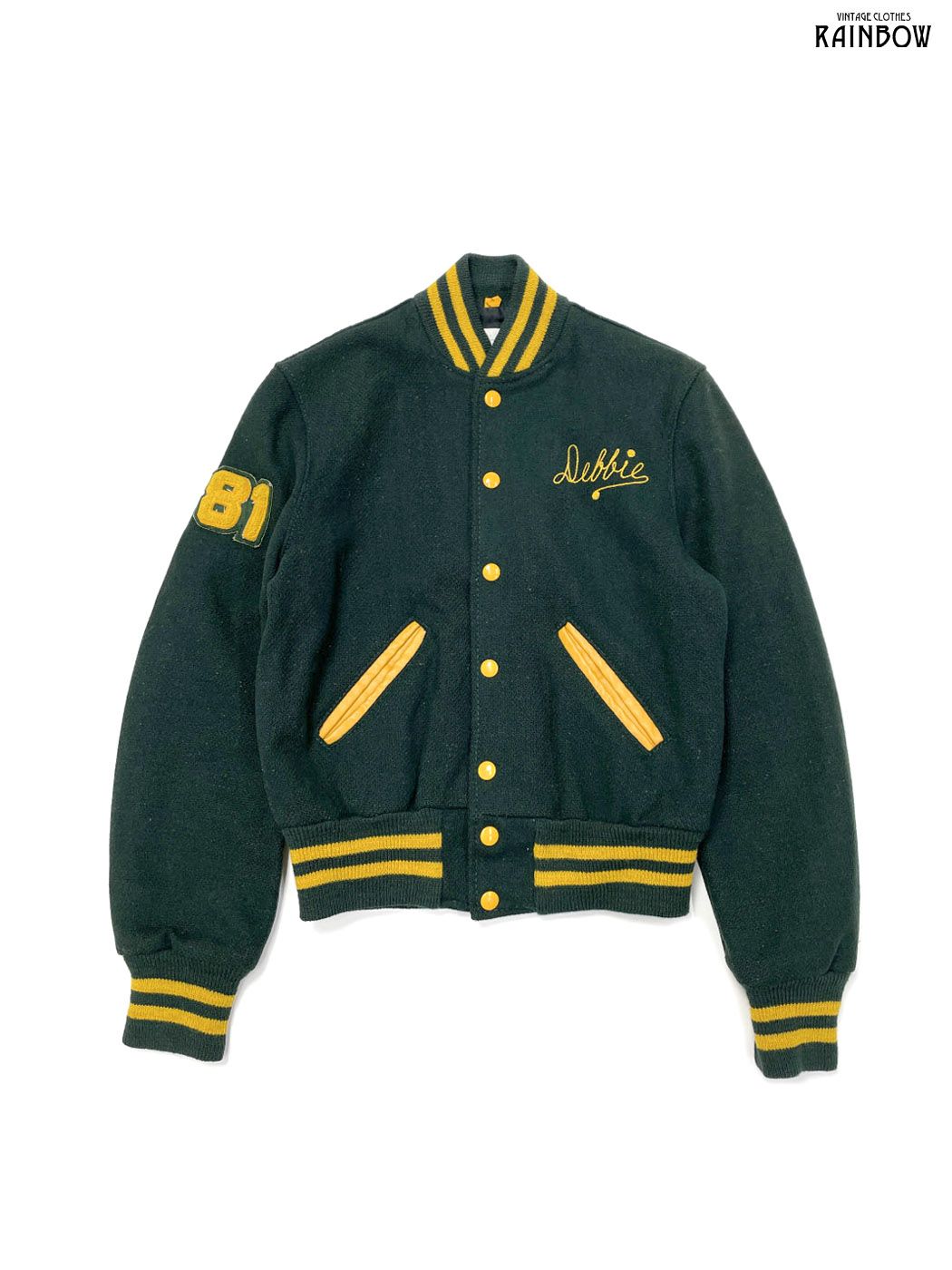 古着 刺繍 前開き 無地 ワンポイント ウール 長袖 アウター ヘビージャケット 緑 ttu2510060