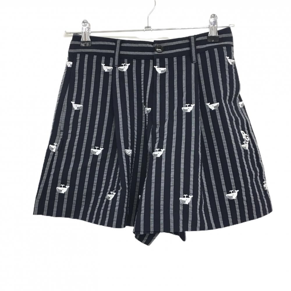 PEARLY GATES - 【新品】パーリーゲイツ キュロットスカート ネイビー×グレー ストライプ くじら刺しゅう  レディース 00(XS) ゴルフウェア PEARLY GATES 新品】パーリーゲイツ キュロットスカート ネイビー×グレー