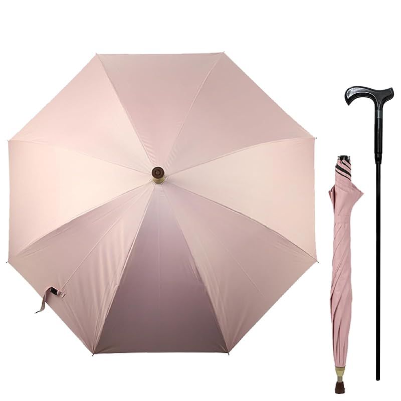 杖傘 F-SEASONS ステッキ イン 傘 杖と傘の分離式 ステッキ傘 一脚杖 晴雨兼用 UVカット 遮熱効果 長傘 祖父母 プレゼント 杖 分離式 散歩 ハイキング 旅行 行列 運動会 シニア ピンク