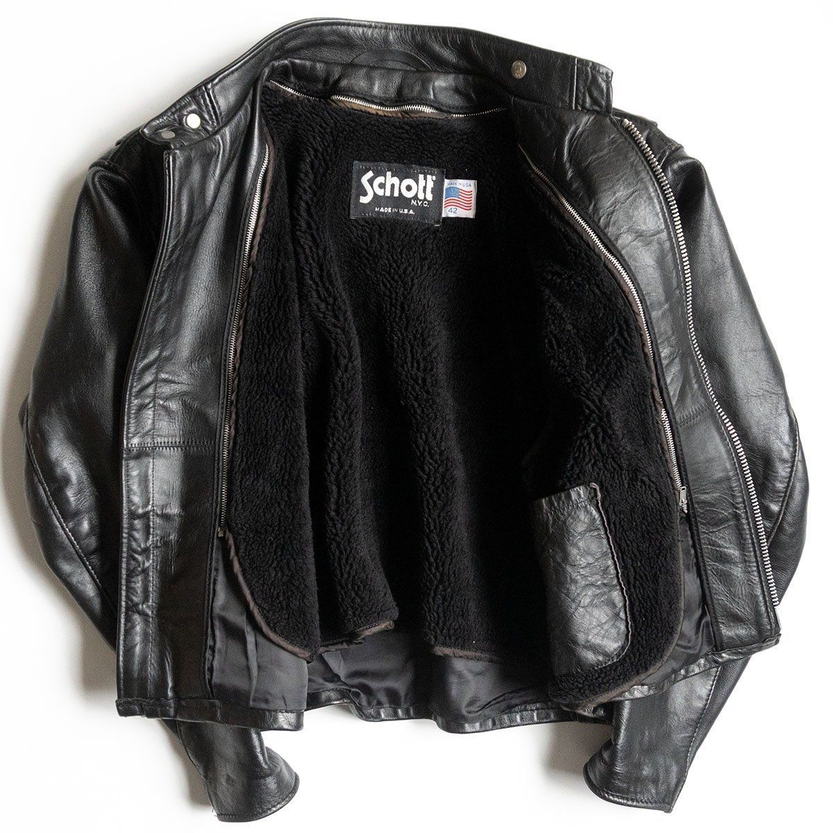 美品】SCHOTT【641E/シングルライダースジャケット】42 ボア