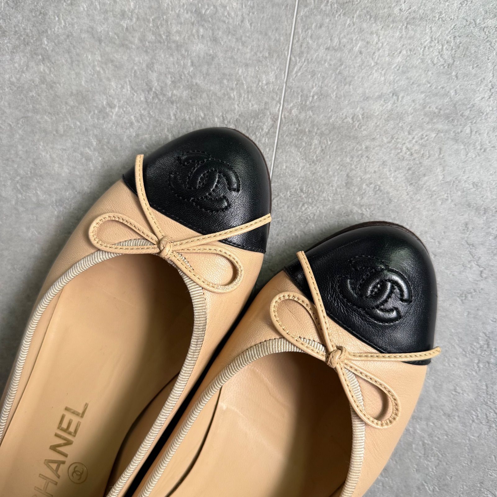 美品 CHANEL シャネル リボン バレエシューズ フラットシューズ