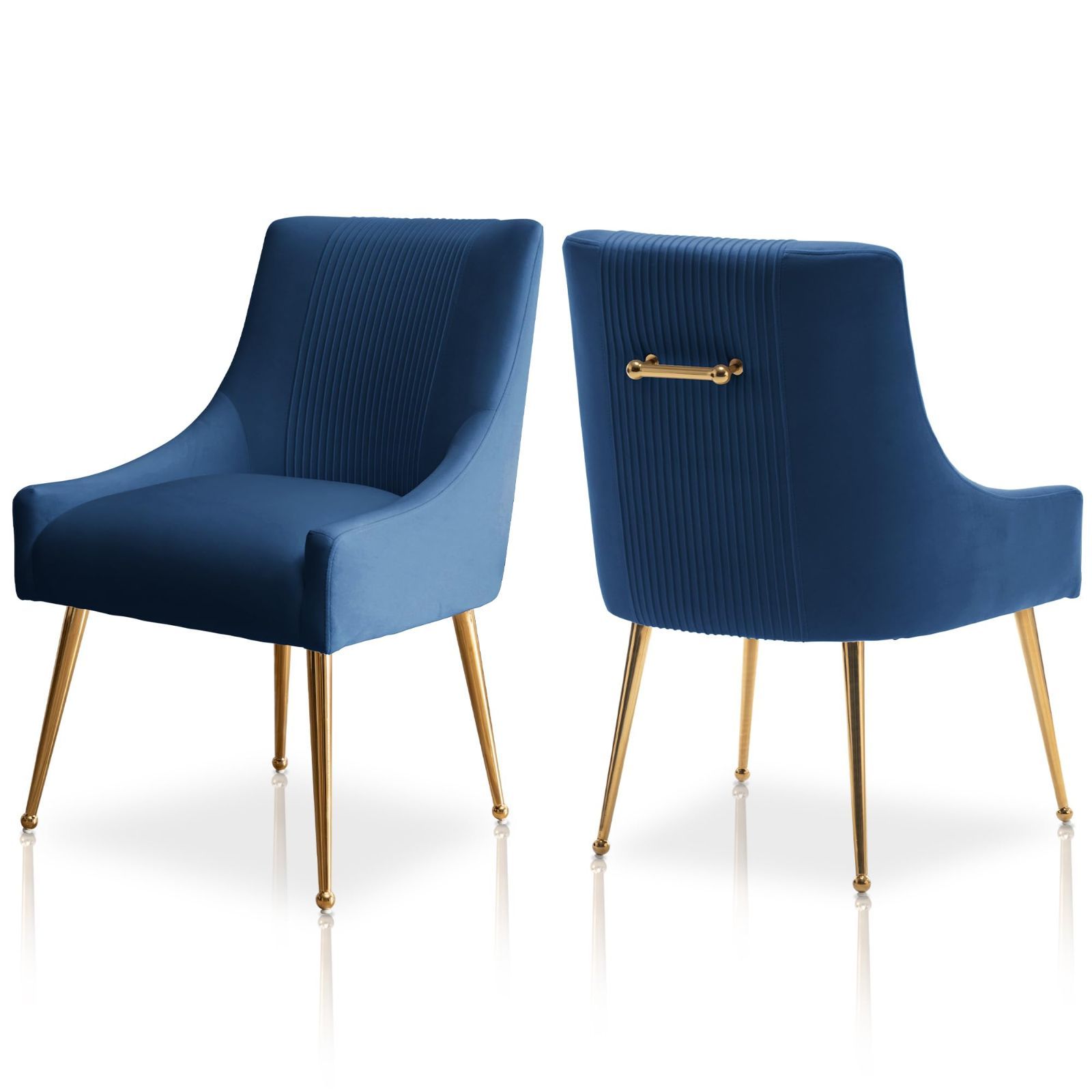 ベルベット張り ダイニングチェア ゴールド脚 タフテッドデザイン 2脚セット ダイニングルーム リビングチェア 書斎 モダン 受付 北欧風 コンパクト おしゃれ ミッドセンチュリー ネイビー