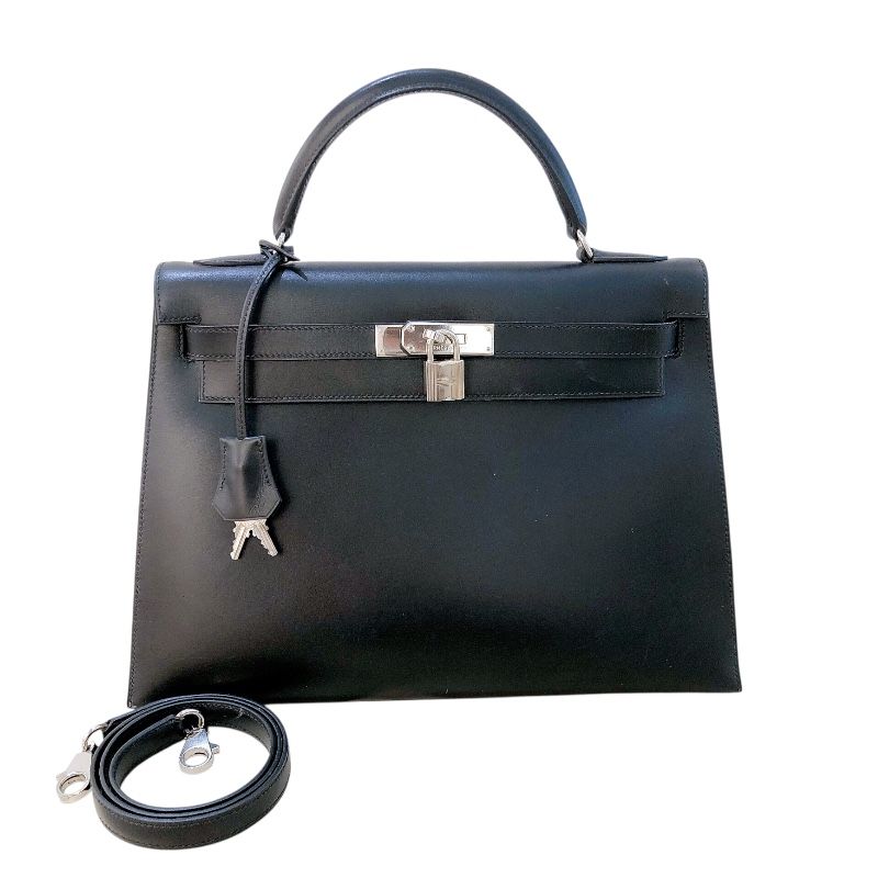 エルメス HERMES ハンドバッグ ケリー32 ボックスカーフ 黒 外縫い/ゴールド金具 〇Y バッグ エルメス HERMES ケリー32 ハンドバッグ バッグ カーフ（牛革