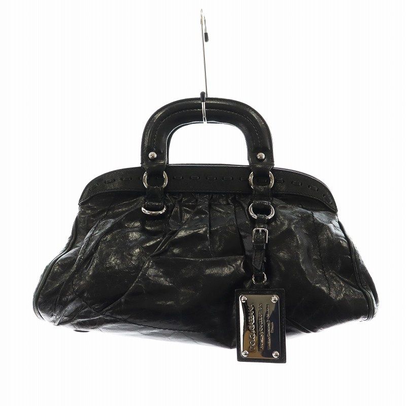 DOLCE&GABBANA ドルガバ 総柄 パテントレザー ハンドバッグ 黒 レディース ハンドバッグ | ラグジュアリーハンドバッグ