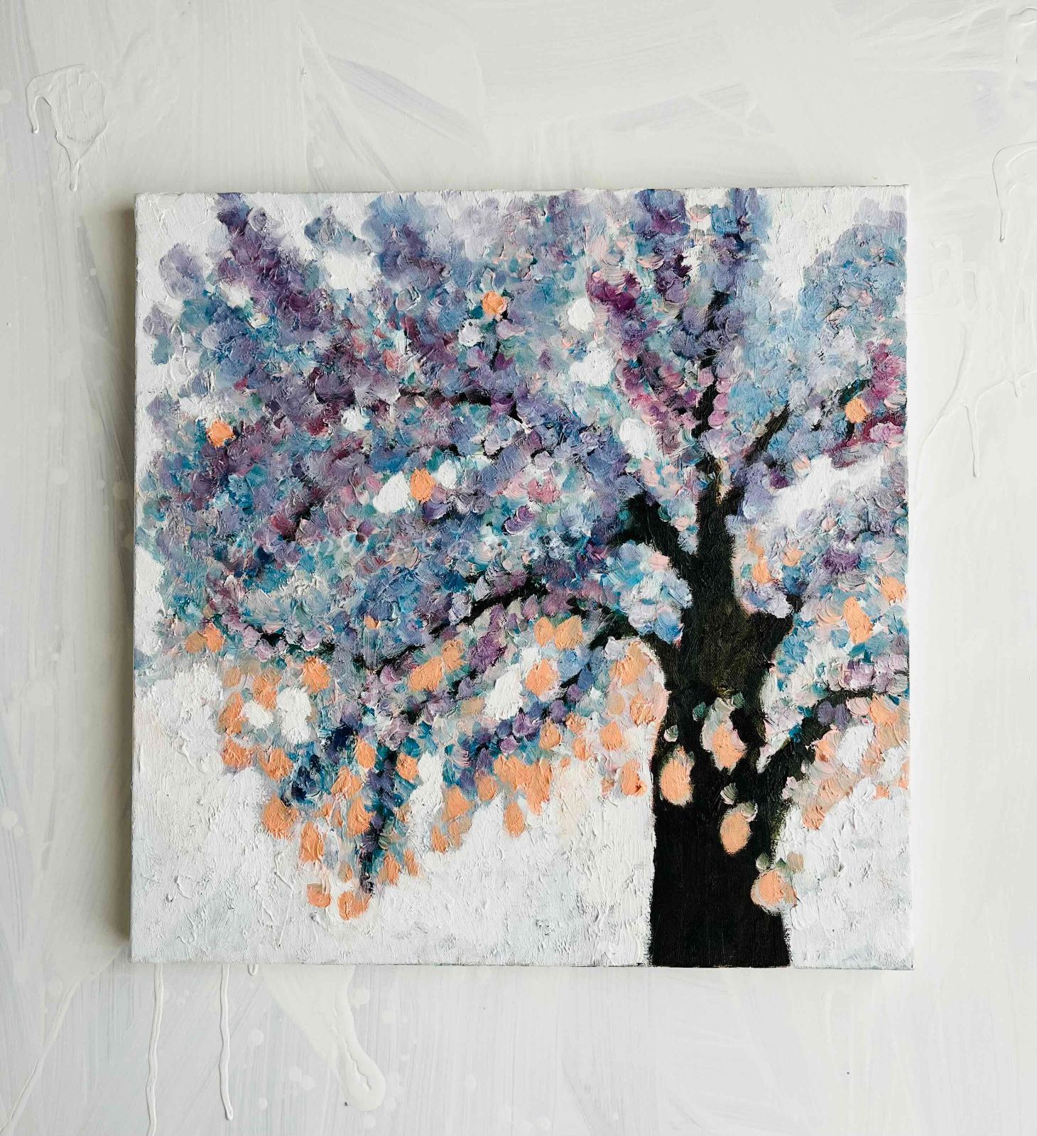 41㎝角「朝の桜」油彩・原画・S６ 41㎝角「朝の桜」S6・油彩・原画