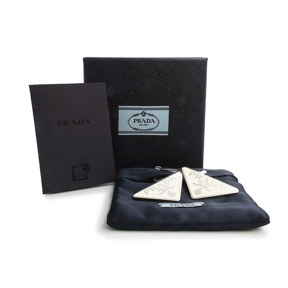 プラダ 三角ロゴプレート トライアングル 髪留め ヘアピン ヘアクリップ ヘア エナメルメタル ビアンコ ホワイト シルバー金具 1IF051 PRADA