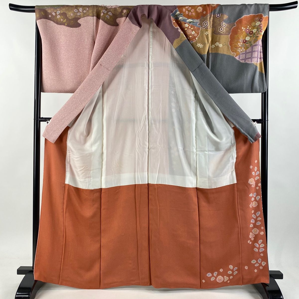 訪問着 身丈165.5cm 裄丈65.5cm M 袷 松井青々 落款 扇 草花