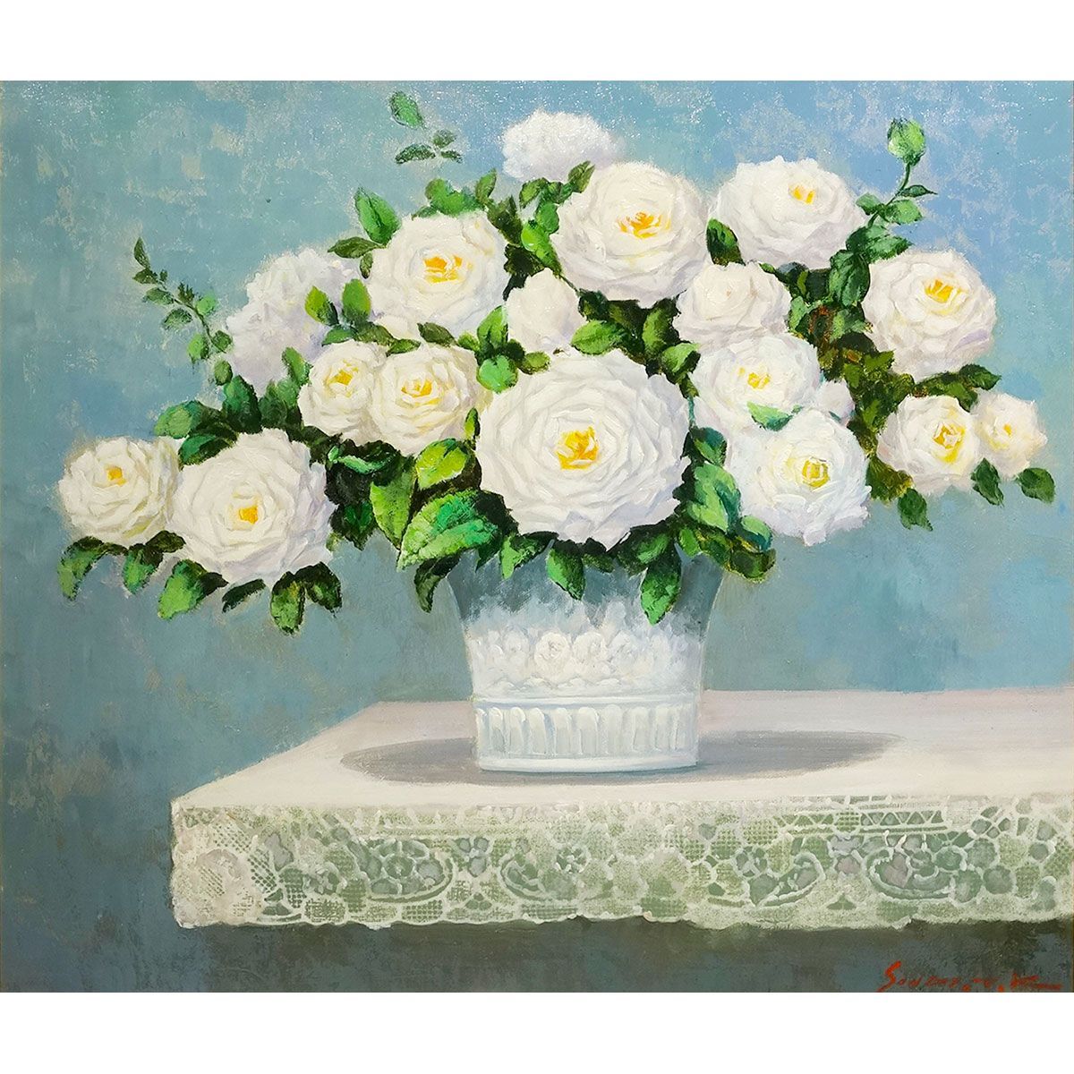 バラ アクリル絵画 F10号 額 F10号 花瓶の花 花瓶の花A』（肉筆