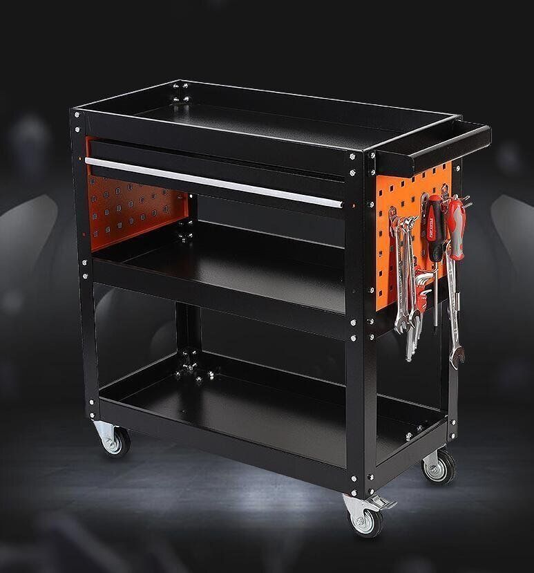 ツールワゴン 工具棚 工具カート 3ティアシェルフ ヘビーデューティ 作業台 DIY工具収納 ガレージワークショップ