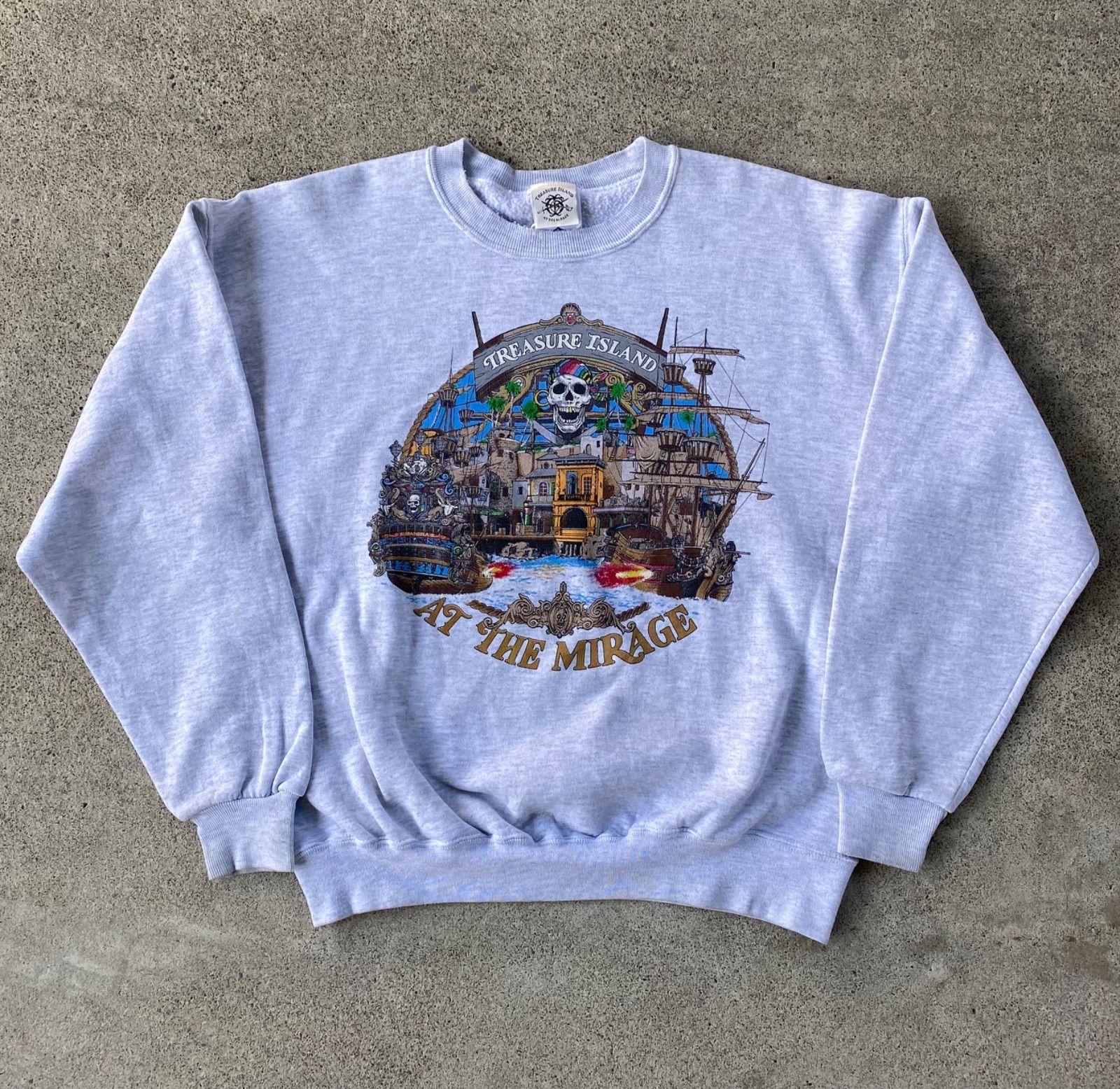 90's】USA製 Treasure Island プリントスウェット 古着 グレー