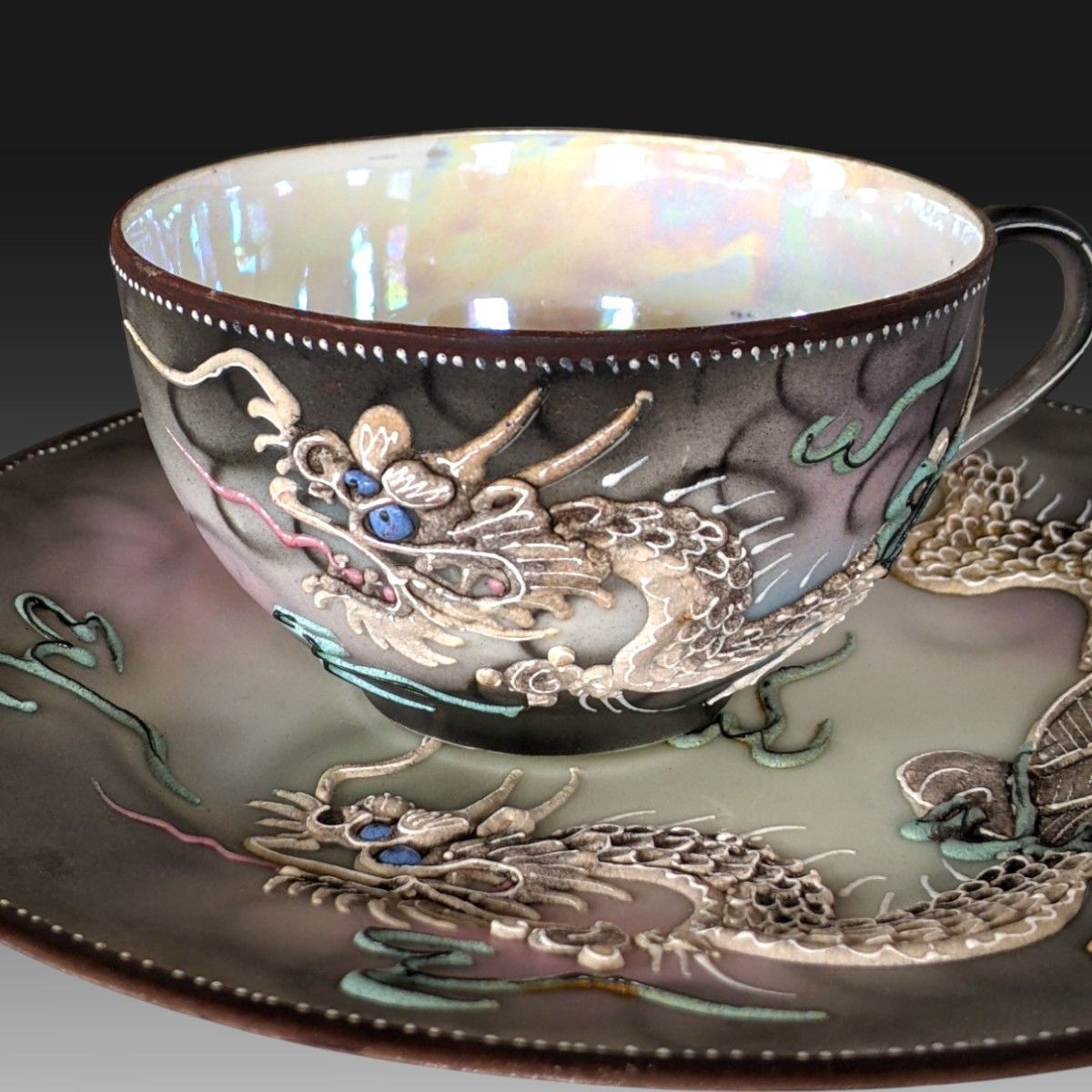 里帰り品　カップ＆ソーサー 里帰り品】田代商店 龍文 カップ＆ソーサー 盛上泥漿技法 昭和