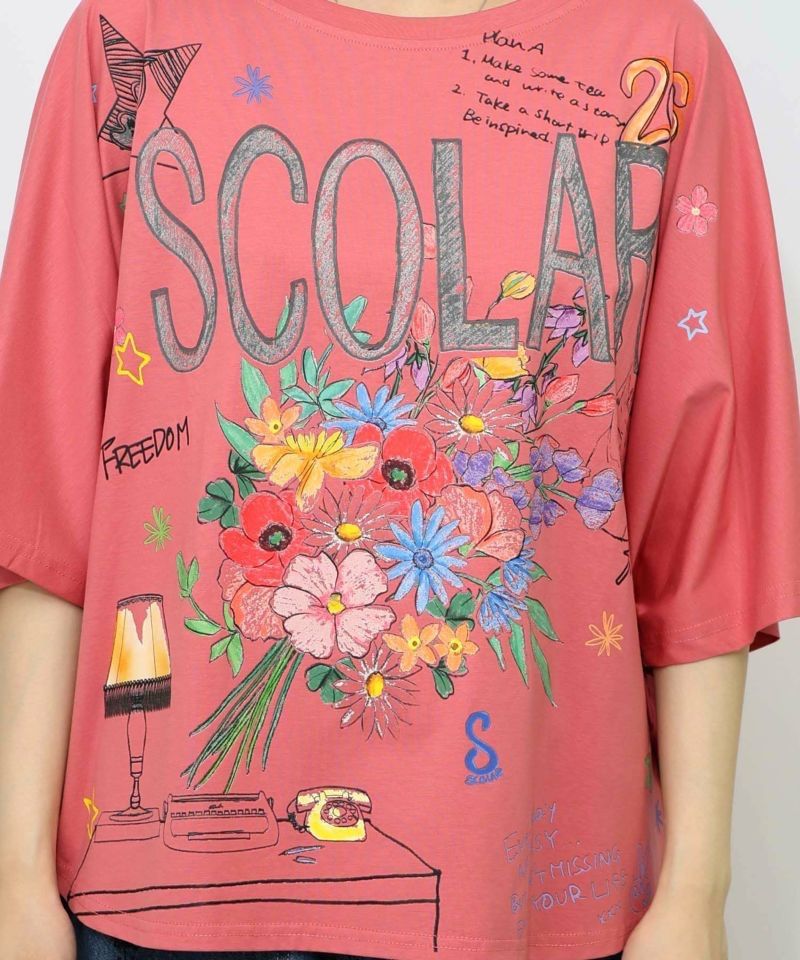 トップス ScoLar スカラー 152685 スカラーロゴ花束柄 接触冷感プルオーバー カジュアル ガーリー 原宿系 個性的 ポイント ScoLar トップス スカラー 152685 スカラーロゴ花束柄 接触冷感