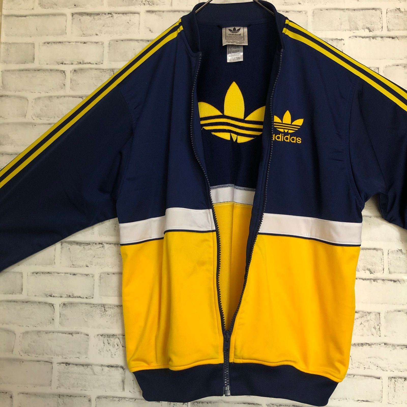 希少XL⭐️80s adidas トラックジャケット/ジャージ 刺繍トレファイル vintage ネイビー×イエロー - メルカリ