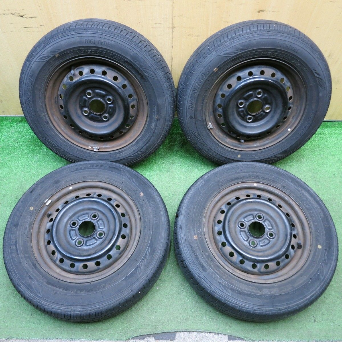 4本価格 22年 145 80R13 ダンロップ EC202 スチール ホイール 13インチ PCD100 4H 5092804HAノ