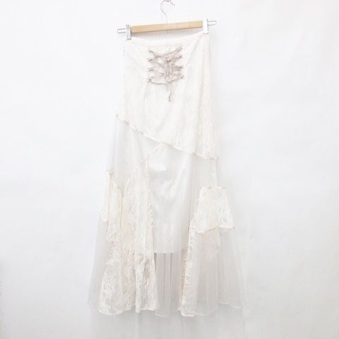 スナイデル SNIDEL スカート フ ースカート 異素材切替 レース チュール テープ レースアップ アイボリー ピンクベージュ 0