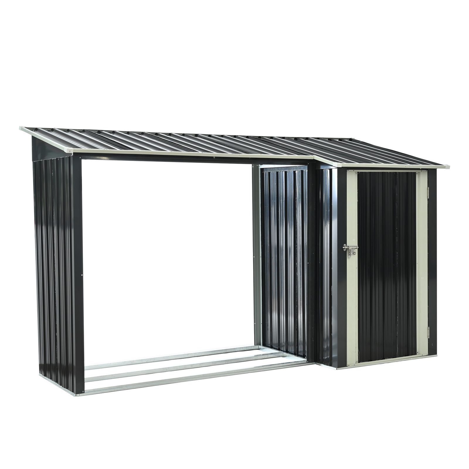 15%割 薪小屋＆収納庫 L270xW92xH158cm 屋外 屋根付き 薪ラック 耐荷重300KG 物置 薪棚 薪ストッカー 薪置き棚 薪ストーブグッズ 薪 ラック 大型 軽量 チール製 ブラック