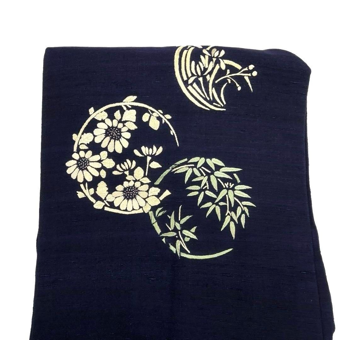 入荷now 安全 金駒刺繍 藍染 名古屋帯 アンティーク 刺繍 着物 牡丹 楓 花紋 着物・浴衣
