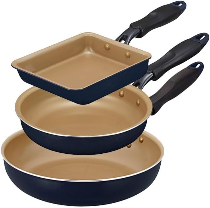 エバークック フライパンセット 3点セット オール熱源対応 IH対応 500日保証 こげつきにくいフライパン PFOA PFOS フリー ネイビー ドウシシャ