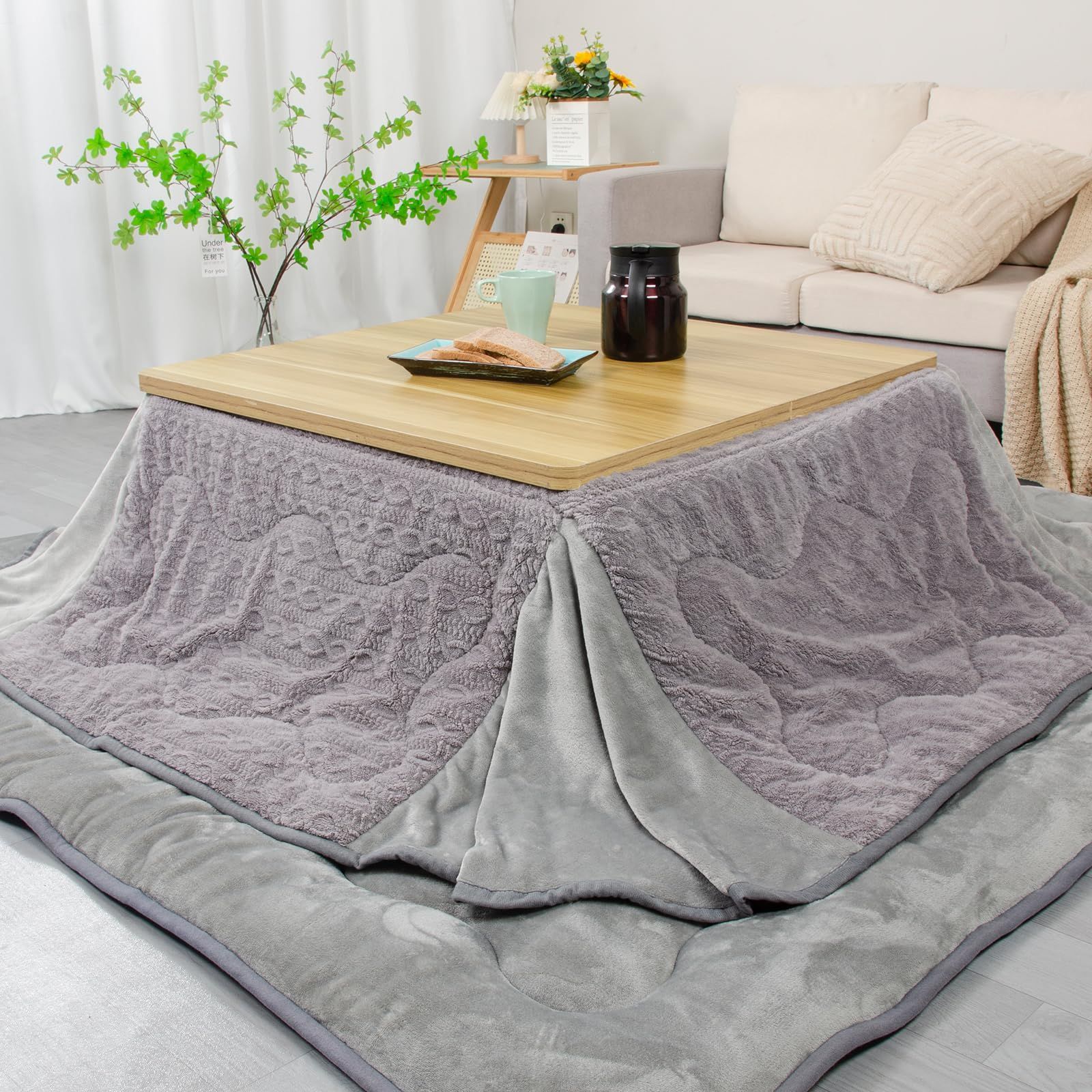 こたつ用布団 こたつ掛け 長方形 大判 こたつふとん 単品 180x220cm 省スペースこたつ布団 あったか こたつ掛け布団 薄掛け ジャガード リバーシブル 両面使える ふわふわ JEMAジェマ ぽかぽか ぬくぬく 冬用 洗える 毛抜けない グレー