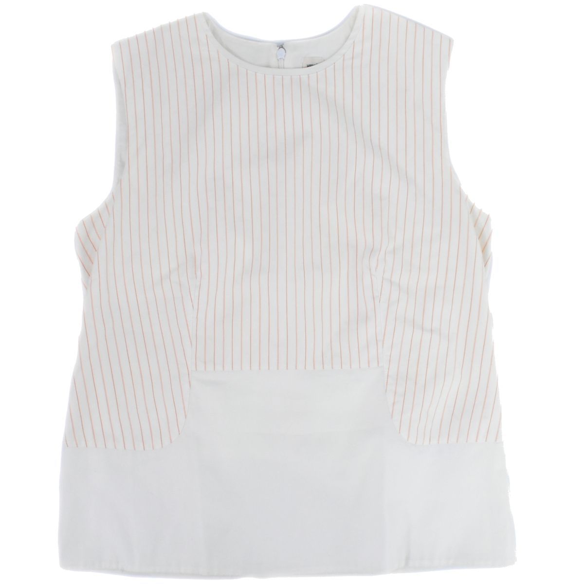 本物 エルメス HERMES ストライプ ブラウス シャツ ノースリーブ トップス 34 コットン アイボリー オレンジ レディース 衣類 洋服 フォロー割