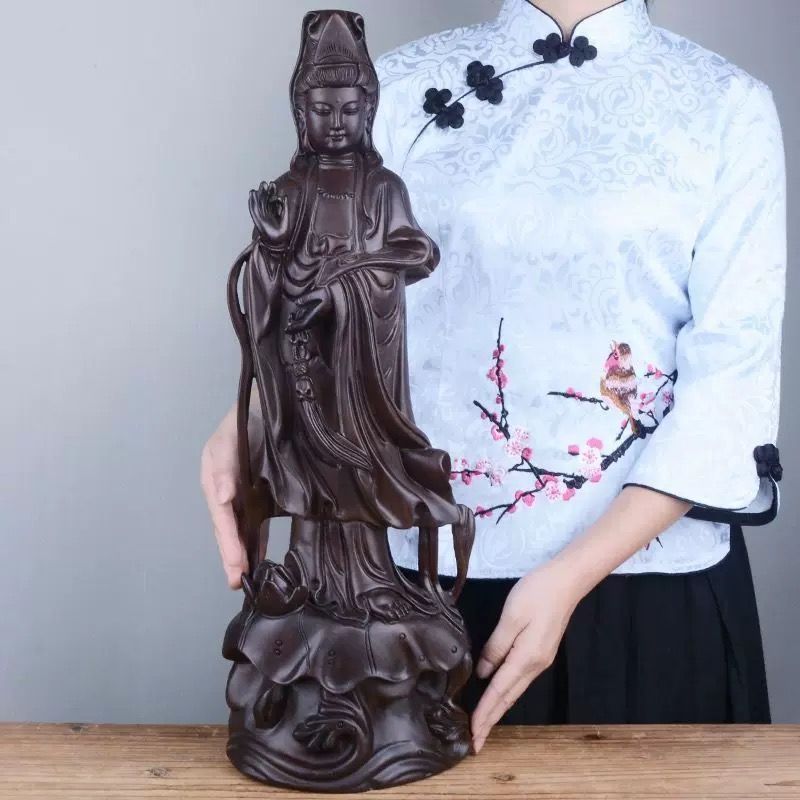 ☆木彫仏像 仏教美術 精密細工 木彫り 黒檀木 観音菩薩像 仏像 置物