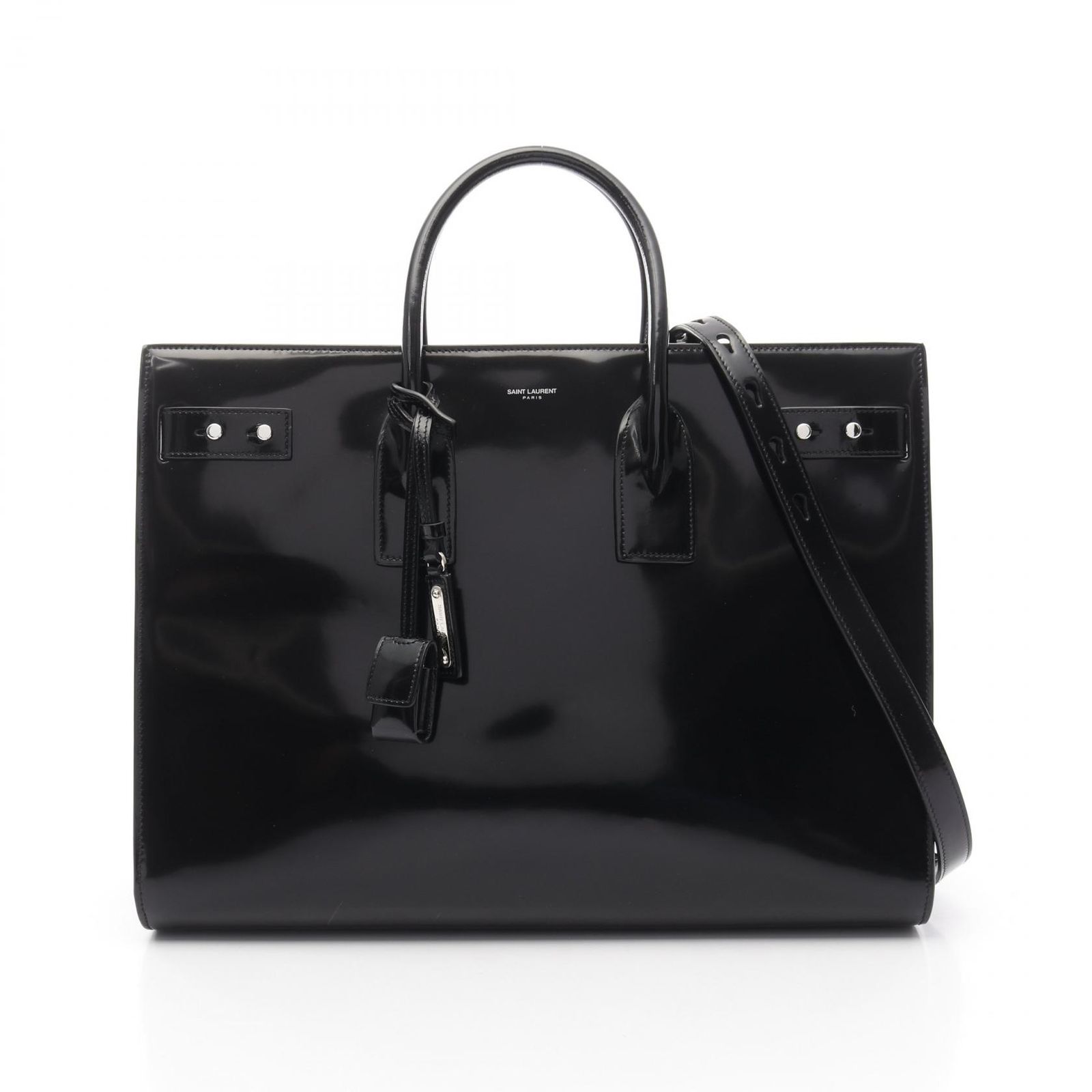 サンローランパリ SAINT LAURENT PARIS トートバッグ サック ド ジュール シン ラージ ブラック パテントレザー シン サック ド ジュール ラージ ユニセックス Used B