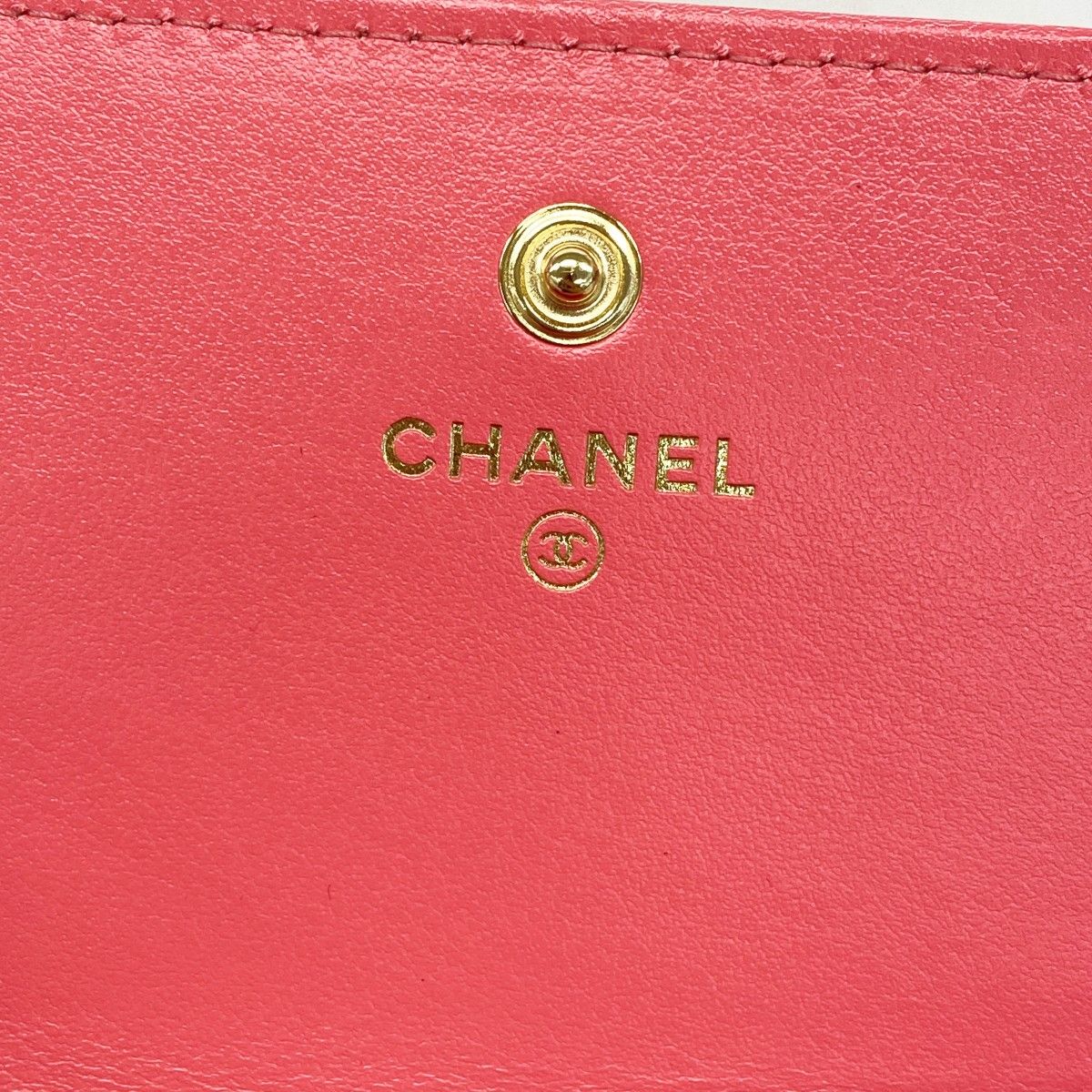 5ec3241】シャネル 三つ折り財布 マトラッセ ラムスキン ピンク  