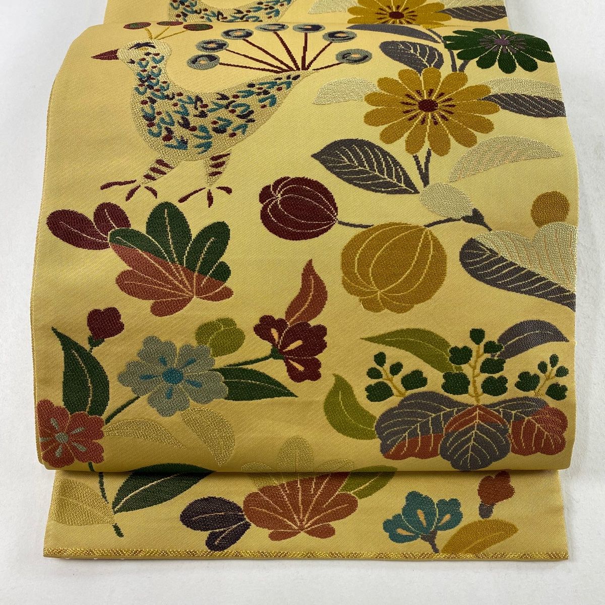 袋帯 美品 秀品 鳥 草花 箔 黄土色 六通 正絹 【中古】 - メルカリ