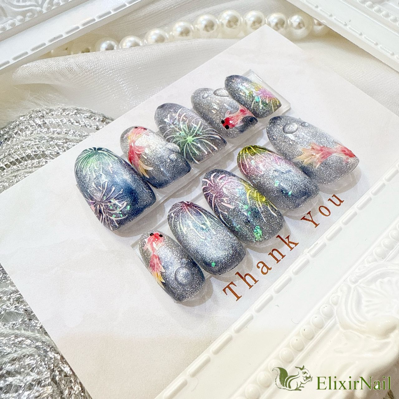 現品】ネイルチップ 金魚 花火 マグネット 水滴 - メルカリ