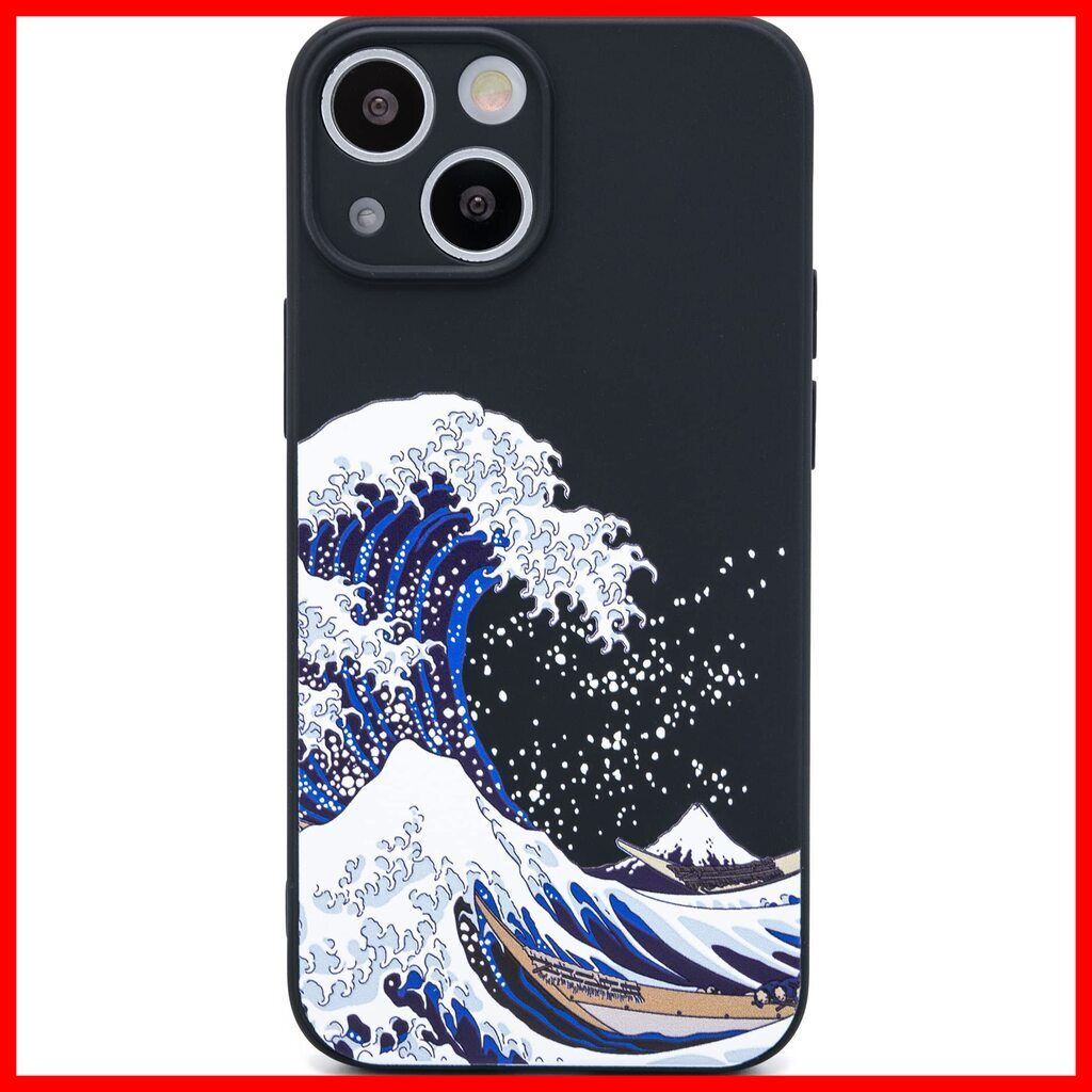 スマホケース カバー 和風 浮世絵 iPhone 13 mini 北斎 立体 3D ソフト 和柄 マット 黒 ブラック 色: 黒 サイズ:  iPhone 13 mini