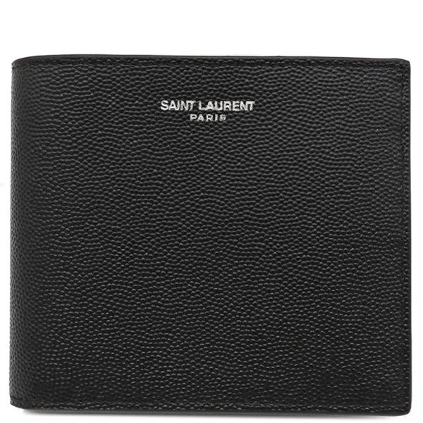 サンローラン SAINT LAURENT 二つ折り財布 パリ イースト ウエスト ウォレット グレインドプードルエンボスレザー ブラック シルバー金具 黒 コンパクト  396303BTY0N1000 【箱】【中古】