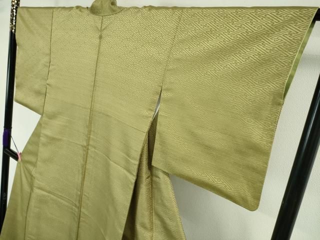 平和屋本店□極上 紬 単衣 型染め 格子花鳥文 逸品 CYAA1890s5 聞か 