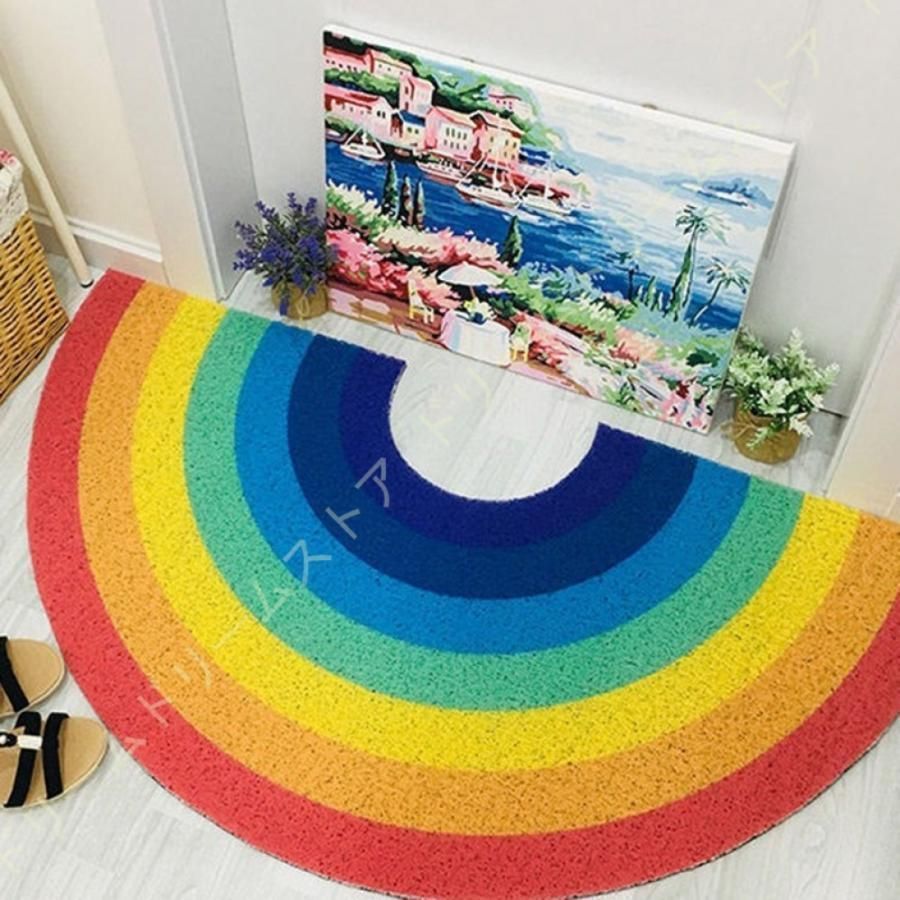 長方形 虹柄 玄関マット おしゃれ ドアマット ビニール 泥落とし 北欧 屋外用ドアマット キッチン レインボー 泥落としマット PVC 屋外 掃除簡単 家庭用