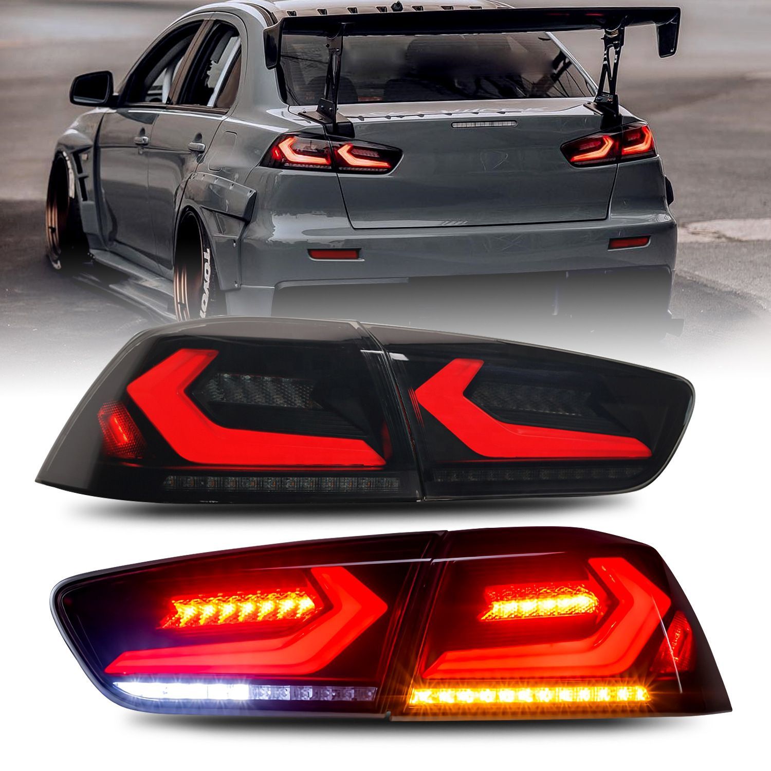 三菱 翼神 Lancer 08-18モデルLED流光ターンシグナルテールライトアセンブリ 10.02