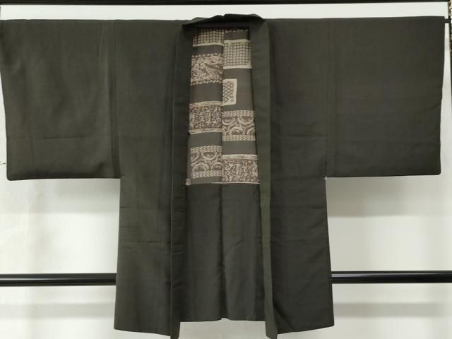 平和屋着物○男性 紬 アンサンブル 色無地 褐返色 正絹 逸品 未使用