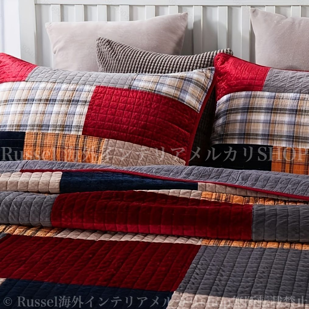 今なら50％OFF。 キルト 寝具セット 3点セット ベッドカバー ピローカバー 枕カバー 洗濯 綿100％ チェック柄 ストライプ クイーンサイズ 4-7 激安販売中！