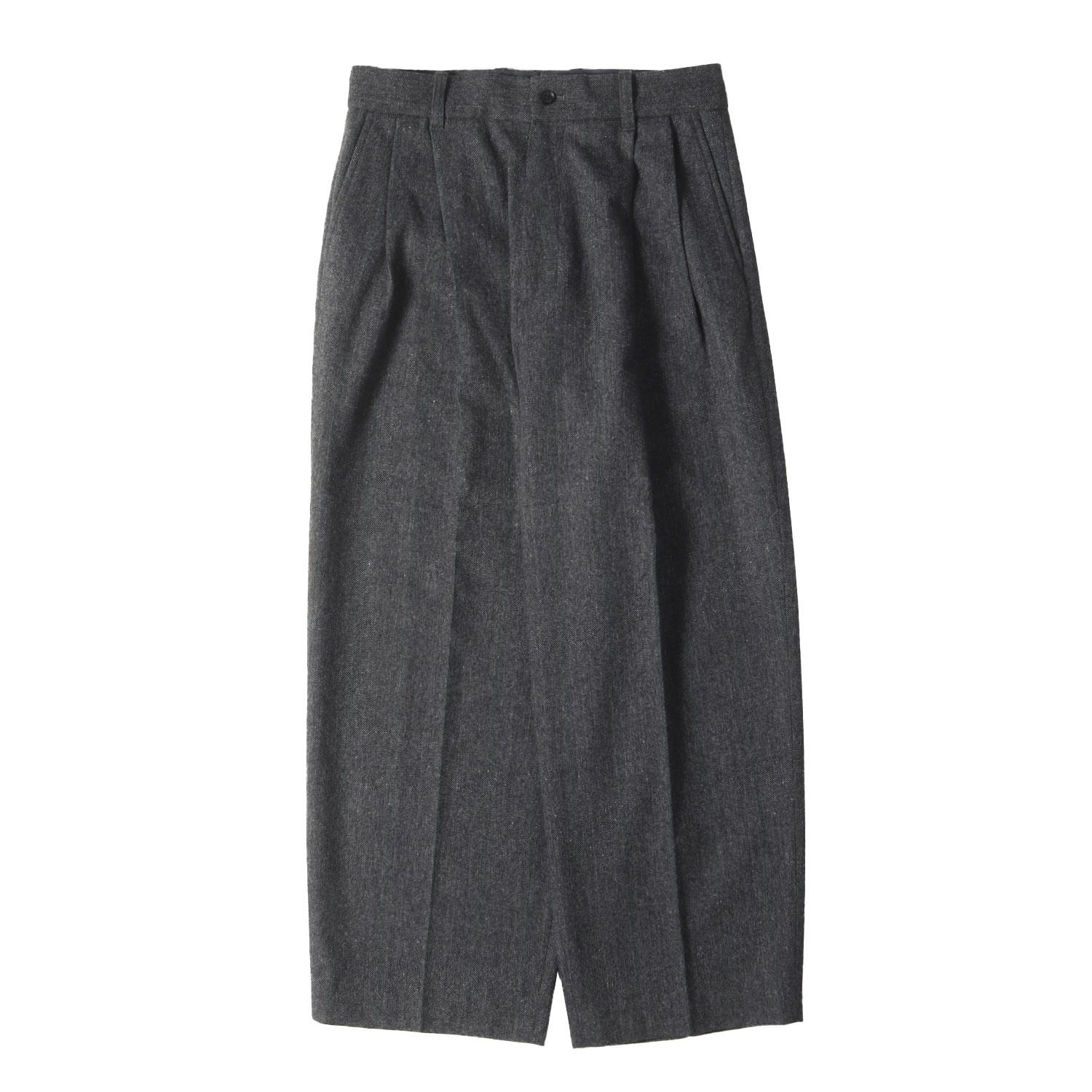 stein シュタイン パンツ サイズ:S / 22AW ストライプ 2タック ヘリンボーンウール スラックスパンツ (BELTED WIDE STRAIGHT TROUSERS) / チャコール / ボトムス ズボン【メンズ】【中古】