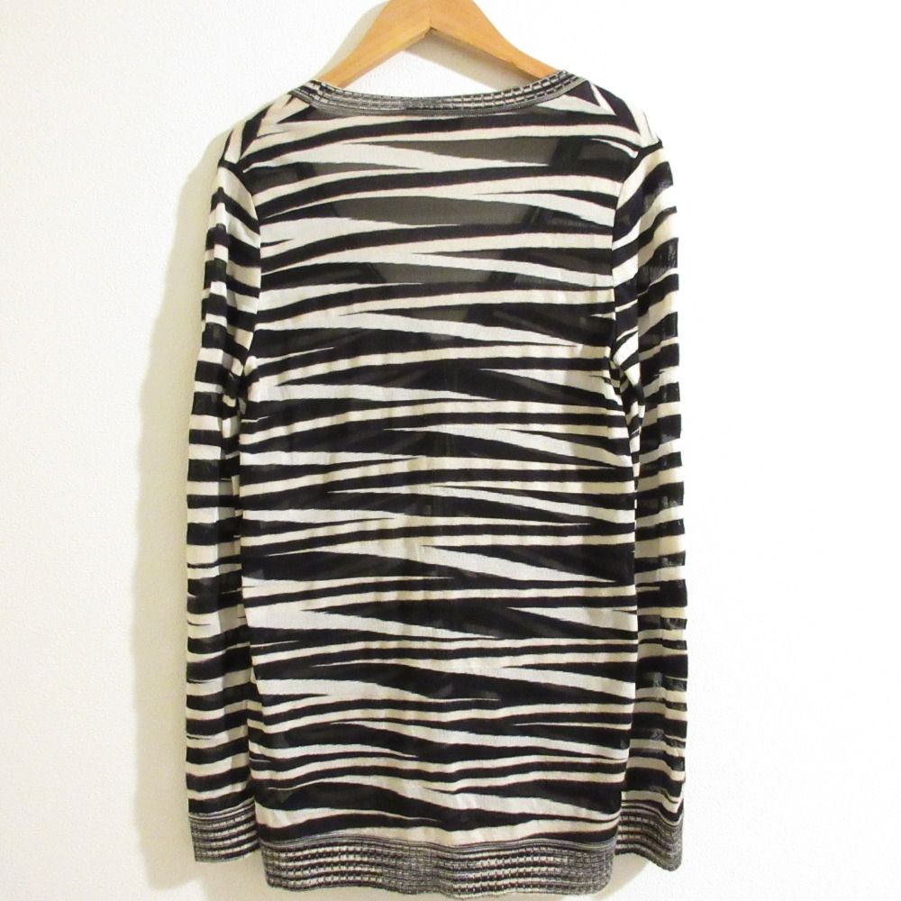 美品 MISSONI ミッソーニ 総柄 カシミヤ シルクブレンド ニットカーディガン 42 ブラック ホワイト レディース 古着 中古 美品 MISSONI ミッソーニ 総柄 カシミヤ シルクブレンド ニット