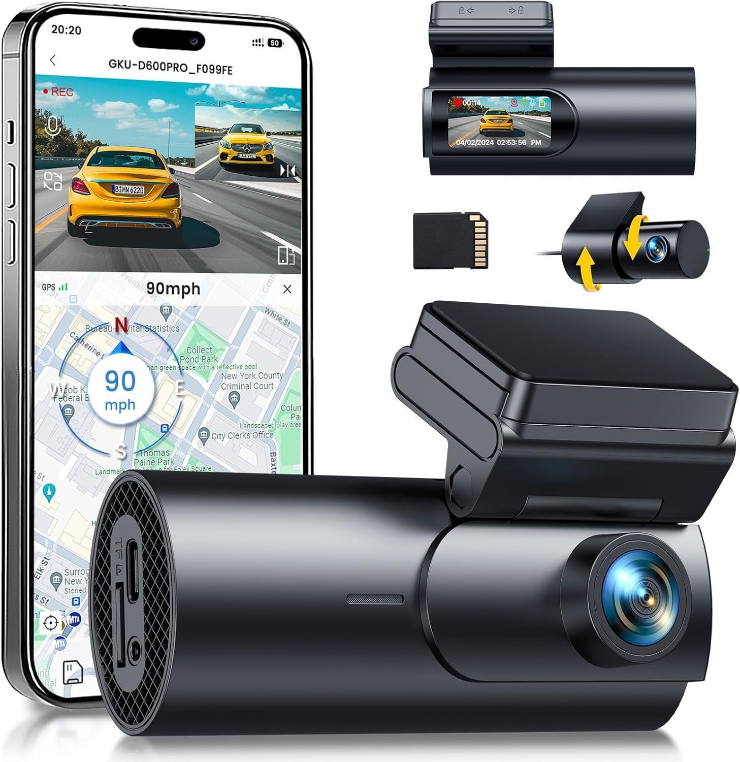 ドライブレコーダー 前後カメラ 4K 1.5”インチ液晶 GPS 5GWIFI Type-C WDR搭載 暗視機能 170°広角 Gセンサー